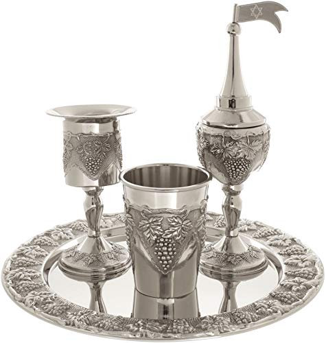 Rimmon Hawdala Set, Habdalah für die Schabbat: Kidduschbecher, Besamimbüchse und Hawdala-Kerze Nickel