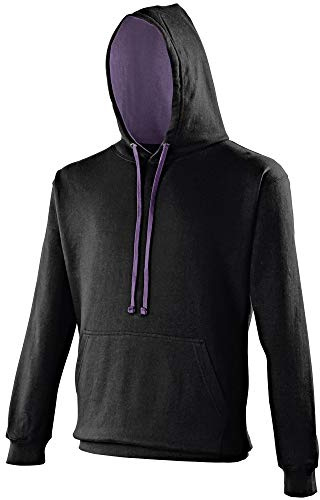 AWDis Men's Varsity Hoodie, Multicoloured (Jet Black Purple), Large