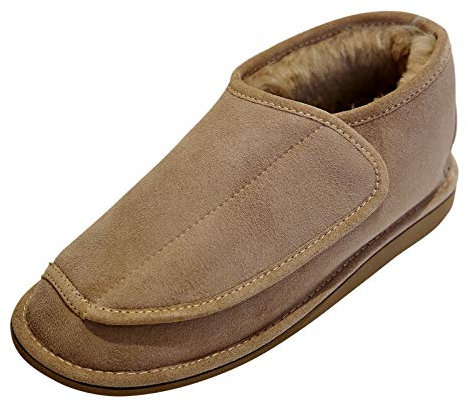 Hollert German Leather Fashion Lammfell Hausschuhe - Christel Herren Damen Fellschuhe mit Klettverschluss Schuhgröße EUR 42, Farbe Beige