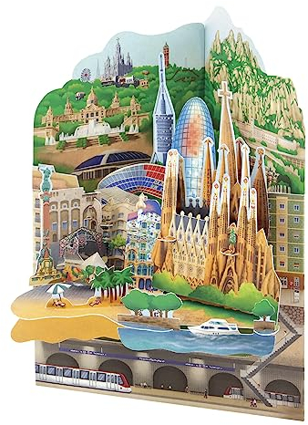 Santoro Swing-Karte, 3D-Pop-Up-Grußkarte – Barcelona – Geschenk für Sie, Ihn, Geburtstag, Dankeschön, Urlaub, Reiseziel, Barcelona-Panorama mit Sagrada Familia, Battlo House (mehrere)
