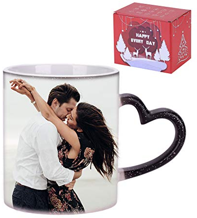 Tasse Personnalisée avec Photo Mug Magique Personnalisable en Ligne Changeante de Couleur Sensible à la Chaleur Tasse à Café Thé Chaud en Céramique pour Cadeau d'Anniversaire Noël Fête des Père/Mère