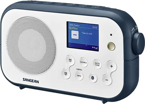 Sangean DPR-42BT Radio DAB + portátil portátil (sintonizador FM RDS, Bluetooth, altavoz incorporado, con batería), tinta azul blanca