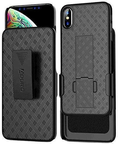 Aduro Combo Case & Holster for iPhone XR, Slim Shell & Swivel Belt Clip Holster, with Built-in Kickstand for Apple iPhone