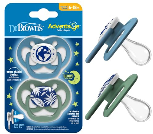 Dr. Brown's Advantage Schnuller, leuchtet im Dunkeln, 2-teilig, Stufe 2, Blau, 6-12 Monate
