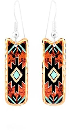 Ohrringe im Western- und Indianer-Design: Wildlflwer, Wildtiere, Geomatirk-Motive, Kunstschmuck, Art-Deco-Ohrringe, handgefertigte rechteckige Kupfer-Ohrringe, Kupfer, Kein Edelstein