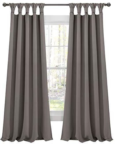 Lush Decor Insulated Knotted Tab Top Blackout Window Curtain Panels, Pair, 52 W x 84 L, Dark Gray - Blackout Curtains - Traditional & French Country Curtains For Living Room, Bedroom & Dining Room