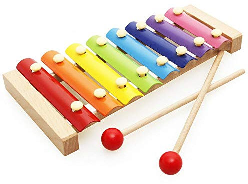 Uteruik Xylophon mit 8 Tasten, Musikinstrumente, Spielzeug aus Holz, Regenbogenfarben, buntes Handklavier mit 2 Holzschlägeln