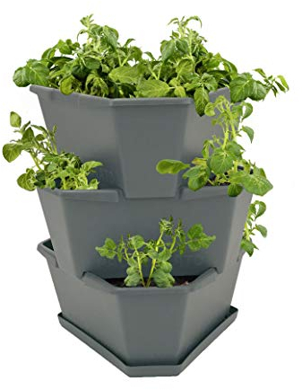 Paul Potato Starter Torre di patate – Impilabile – Fioriera rialzata/vaso per balcone, giardino e terrazza (3 piani antracite/grigio) con sottovaso