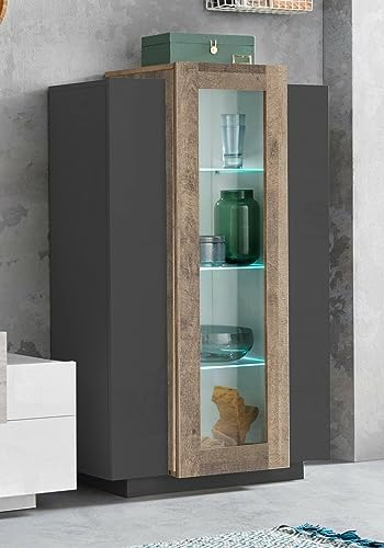 Dmora - Vetrina Kevin, Credenza con Tre Ante, Mobile da Soggiorno Multiuso, 100% Made in Italy, cm 80x38h121, Antracite e Acero