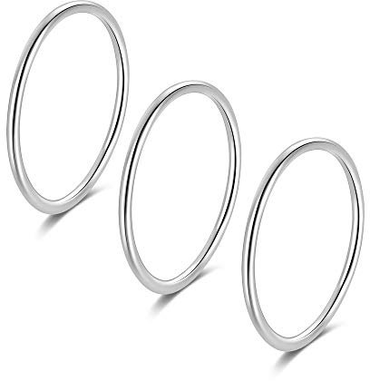 Candyfancy 1,2 MM Vorsteckringe Schmal 925 Sterling Silber Filigraner Schlichte Bandringe Stacking Midi Knuckle Band Knöchelringe Stapelringe Rings 3 Stücke Set Größe 45 (14.3)