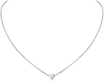 ChicSilver Silber Buchstabe Kette mit Herzanhänger Damen Mädchen Alphabet N Halskette