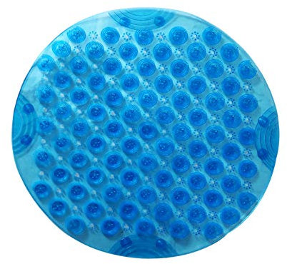 Shower Mat, Round Non-Slip Bath Mat With Suction Cup, Massage Function, Anti-mold and Antibacterial Rubber Shower Mat for Children, With Drainage Holes, Machine Washable (Transparent blue)