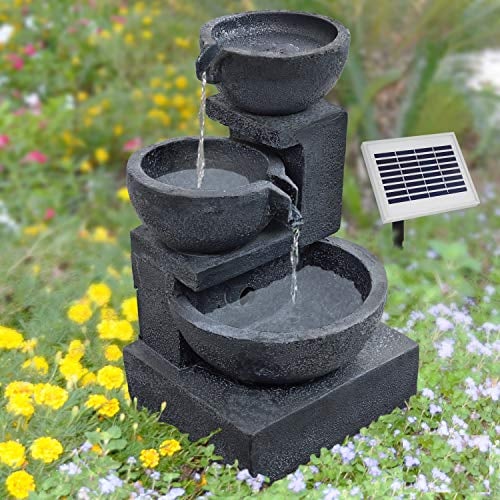 Solar Gartenbrunnen Brunnen Zierbrunnen Zimmerbrunnen Springbrunnen Brunnen mit LED-Licht Wasserfall Wasserspiel für Garten, Terasse, Balkon (7-SP02144-2)