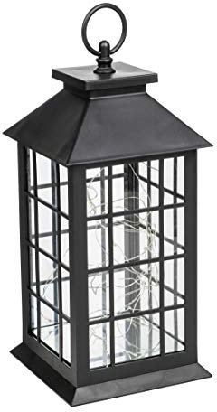 Spetebo Kunststoff Laterne in schwarz mit 30 LED - mit Timer - Batterie betrieben Deko Leuchte Tisch Lampe Draht Lichterkette warmweiß