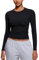 CRZ YOGA Women's Long Sleeve Soft Crew Neck Shirts Basic Comfort Tight Tops Fitted Casual Workout Fall Tee Shirt Black 10