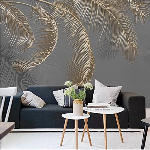DHDHH Fototapete 3D Effekt Modernes Abstraktes Licht Luxus 3D Feder Goldene Relieflinien Fototapete Wandbild Wohnzimmer Schlafzimmer Wanddekoration Vlies 300 (W) * 210 (H)