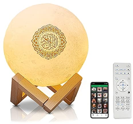 Qur'an Mond Lampe, Smart Touch Bluetooth Lautsprecher 3D Mondlicht Nachtlicht, 7 Farben LED Lampe Speaker, Nachtlampe Farbwechsel Nachttischlampe Tischlampe