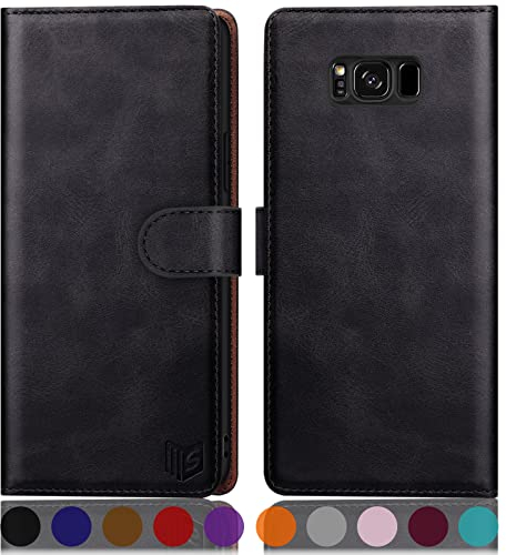 SUANPOT [RFID Schutz für Samsung Galaxy S8 Hülle PU Leder Handyhülle Lederhülle Klapphülle Kartenfach Flip Cover für Samsung S8 Handy hülle Leather Wallet Phone Case Schwarz