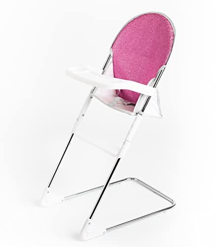 Roma Stephanie Pink Sparkle Puppen-Hochstuhl - Baby-Puppen-Hochstuhl mit faltbarem Metallrahmen & Tablett, Spielzeug Fütterungsstuhl für Puppen bis 42 cm, Perfekter Geburtstag, Passt Fütterungssets
