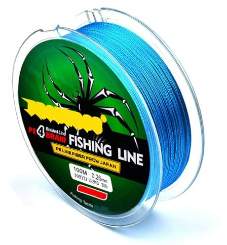Lenza da pesca intrecciata a 4 fili, lunghezza 109 m, colorata, super forte, resistente all'abrasione, resistente allo sbiadimento, in PE da 2,7 kg a 45,4 kg per pesca in acqua salata (45,4 kg, blu)