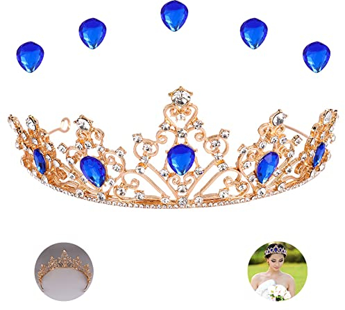 MEZHEN Kristallkrone Tiara Krone Damen Strass Krone Mädchen Braut Haarschmuck Diadem Hochzeit Kopfschmuck für Geburtstags Bankett Party Geschenk Brautschmuck Blau