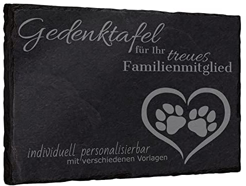 mtb more energy Gedenktafel Grabstein Hund & Katze aus Schiefer mit Gravur | wähle passende Motive und Schriftarten | Rechteckig 20x15 cm| Grabplatte Haustier