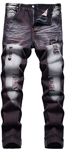 DANT BULUN Jeans da uomo strappati sdruciti slim fit gamba dritta denim, Viola 3012, 46