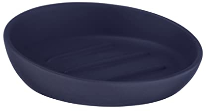 WENKO Seifenablage Badi Blau, ideal für Duschgel ohne Verpackung oder festes Haarshampoo, hochwertige Keramik mit Matter Oberfläche, Seifenschale in Schlichter, einfacher Form, Ø 11,5 x 3 cm