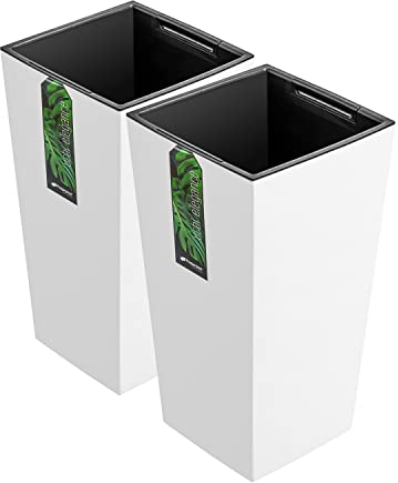 Set di 2 vasi alti da 260 x 260 x 505 mm, vasi per piante con inserto in plastica opaca, colore bianco