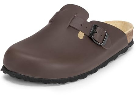 VITAFORM® Clogs Leder für Damen und Herren, Hausschuhe mit ultradämpfendem Fußbett, Sohle aus Naturkork, Arbeitsschuhe für Pflegeberufe, atmungsaktiv, Braun Größe 42