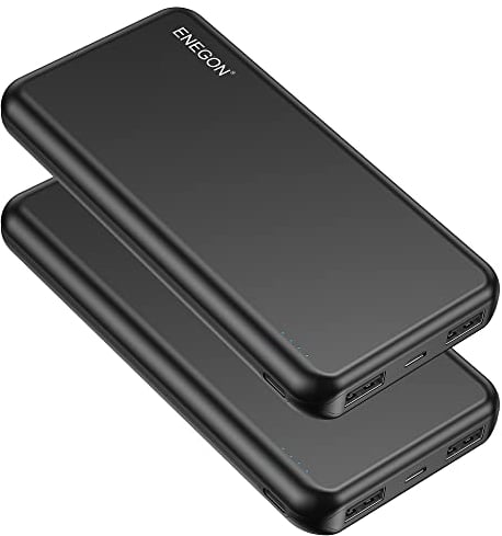 ENEGON Power Bank 10000mAh(2 Pezzi),Batteria Caricatore Portatile con 4 in 1 USB-C Ingressi e Uscite 5V/2.1A, Mini Powerbank per Apple iPhone 14/13/12/11,iPad, Xiaomi,Huawei,Samsung (Nero)