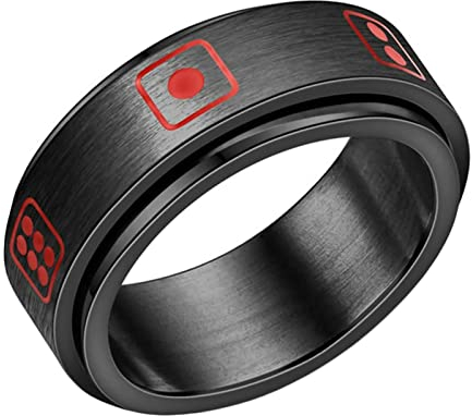 KnBoB 8MM Anti Stress Ringe, Schwarz Drache Würfel Fisch Knochen Spinner Ring Edelstahl Fidget Ring für Herren Größe 54 (17.2)