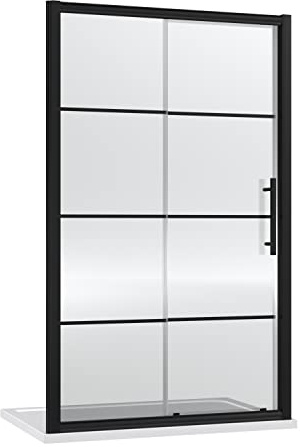 Hudson Reed ADSL12-E8 Apex Modern Bathroom 8mm Toughened Safety Glass Reversible Easy Fit Sliding Door, 1200mm, Matt Black