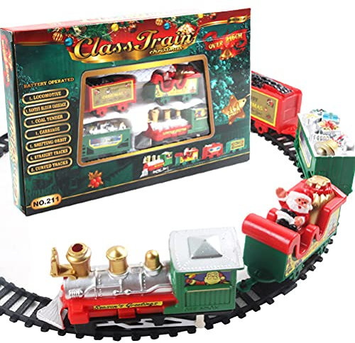 Juego de Tren eléctrico de Navidad Ferrocarril eléctrico Realista para niños Juguete de Navidad Juego de Tren de Juguete de Navidad con Pilas Decoración del árbol de Navidad Tren de Papá Noel