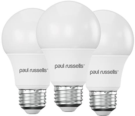 paul russells LED GLS - Dimmable Edison Screw Light, 8.5W 806 Lumens E27 A60 LED Bulbs, 60w Equivalent, 2700K Warm White, Dimmer Standard ES Energy Saving Ceiling Lightbulbs, Pack of 3