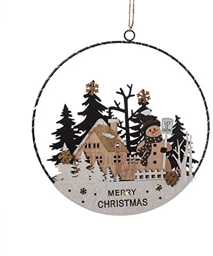 MARELIDA LED Fensterbild - Dekohänger - 10 warmweiße LED - D: 25cm - Batteriebetieb (Schneemann)