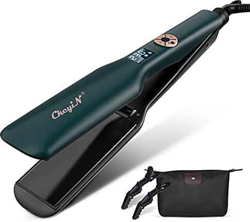 CkeyiN Hair Straightener,Titanium Extra Wide Plates Professional Flat Iron with AdjustableTemperature Straightener iron Suitable for All Hair Types Heats Up Fast Dual Voltage for Women