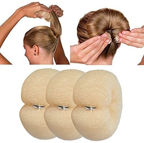 DIY Roll Tool Hair Ring Donut Hair Bun Maker, DIY Hair Foam Ring Shaper Snap Lock, Damen Haarbänder Quick Snap Roll Bun Tool (3pcs-Beige)