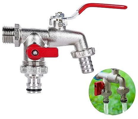 Doppel Auslaufhahn, 1/2 Zoll Wasserhahn Garten, Messing Rost und Frostsicher Doppel-Wasserhahn für Garten, Waschmaschine, Regentonne