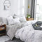 Housse de Couette 220x240 100% Coton Blanche Grise Géométrique Motif Marbre Parure de Lit Adulte Imprimé Blanc et Gris Housse Couette 220 x 240 avec Fermeture Éclair avec 2 Taies d'oreiller 65x65cm