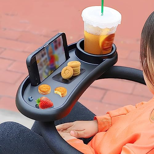 Baby Stroller Snack Tray with Cup Holder Universal Pram Food Tray Removable Reusable Storage Holder with Adjustable Buckle and Hooks for Strollers
