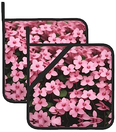Alpenveilchen-Blumen-Küchen-Topflappen-Set mit 2 Stück zum Kochen/Backen/Grillen, große Untersetzer, hitzebeständige/rutschfeste Hot Pads