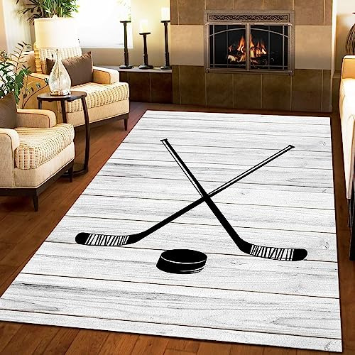 TEMLAN Sport-Hockey-Stadion Retro Teppiche Gegend, Sport Eishockey Flauschiger Teppich für Küche und Balkon Dekor Schlafzimmer Wohnzimmer Bodenteppich 120 x 180cm