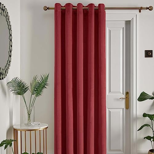 Laurence Llewelyn-Bowen - Claret Red Velvet Single Curtain W66 x L84 (168 x 214cm) - 1 Panel - Eyelet - Thermal & Soundproof Curtain in Red - Montrose Collection