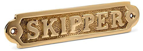 NKlaus Placa para puerta de diseño marítimo de Skipper de latón, 16 x 3,5 cm, decoración náutica 11764
