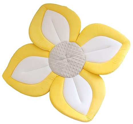 osiuujkw Cómodo cojín de baño Liquidity para bebé, Mima a un pequeño, Tela de Flores para baño de bebé, Asiento de baño para bebé, Alfombrilla de Asiento de Malla, bañera, Lado Amarillo, 80cm