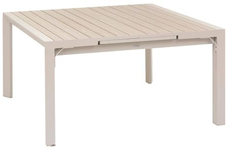 Hespéride – Ausziehbarer Gartentisch Evasion Beige – Quadratisch – 10 Sitzplätze – Rostfreies Aluminium in Holzoptik – Gartenmöbel mit Ausziehfunktion