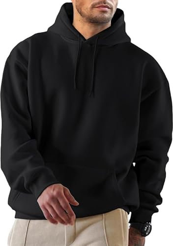 JMIERR Mens Black Hoodies Casual Cotton Hooded Sweatshirt Drawstring Pullover Hoodie for Men Long Sleeve Tops,Black,X-Large