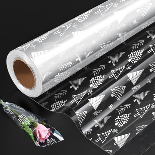 80 cm große Cellophanfolienrolle, gefaltete transparente Cellophanfolie mit Baum, 30 m lange Cellophanfolie für Körbe, Geburtstage, Kekse, Geschenke, Ostern