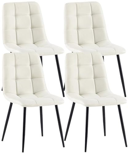 CLP 4er Set Esszimmerstühle Antibes I Küchenstühle gepolstert mit gesteppten Stoffbezügen I Polsterstühl bis 150 kg belastbar, Farbe:Creme
